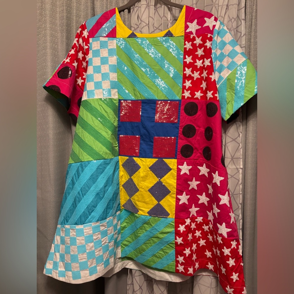 BNWT SIZE L Queen Of Sparkles Multi Colorblock Jockey Silks Cotton Dress